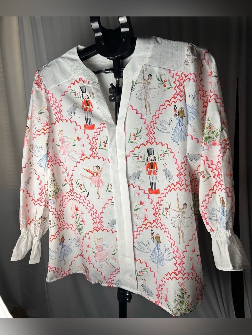 Women’s White Printed Blouse with Pink Accents